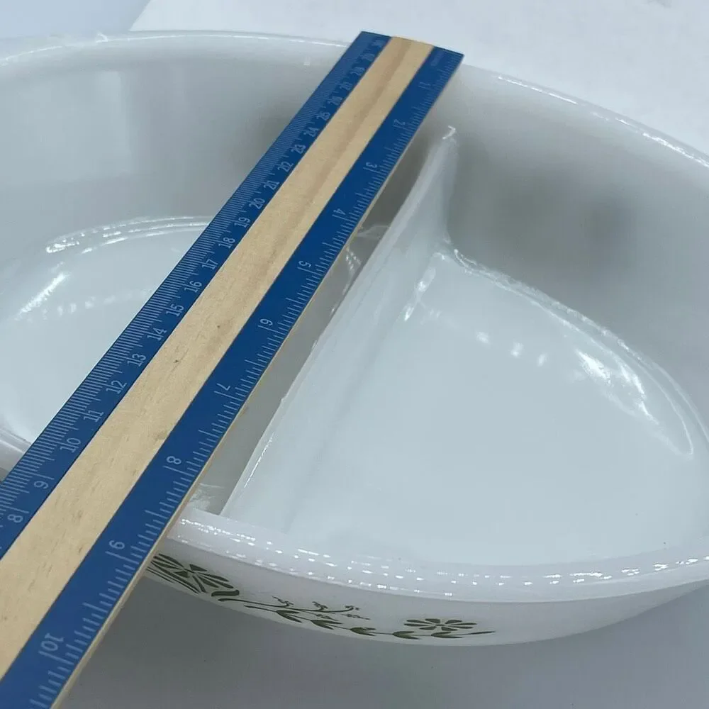 Vintage Glasbake USA milk glass divided serving dish.